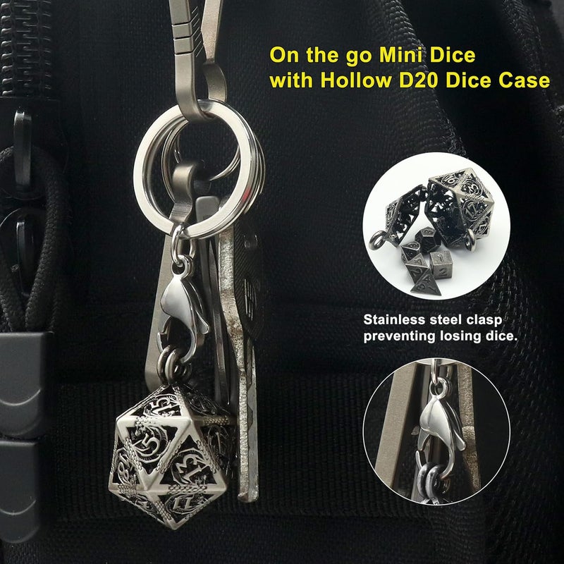 Haxtec Mini Metal D&D Dice Set with Hollow Necklace Case - 7PCS Keychain Portable - Image 3